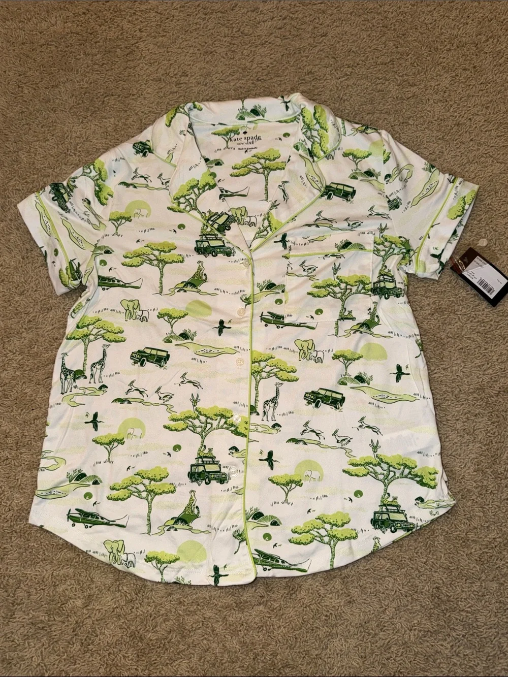 kate spade White and Green Safari-Print Short Pajama Set